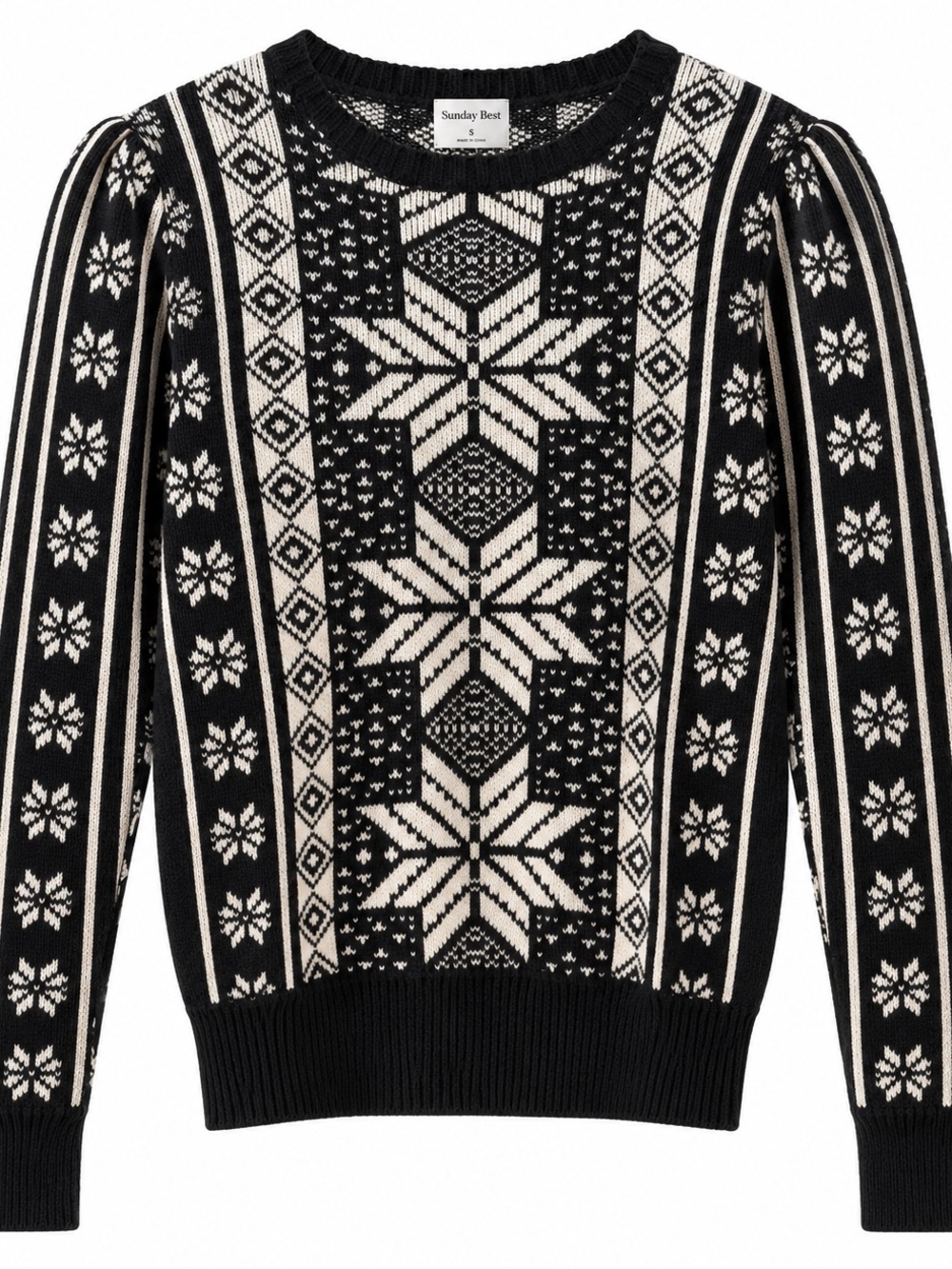 Faherty Sun Valley Midnight Snowflake Fair Isle Cotton Cashmere Sweater XS